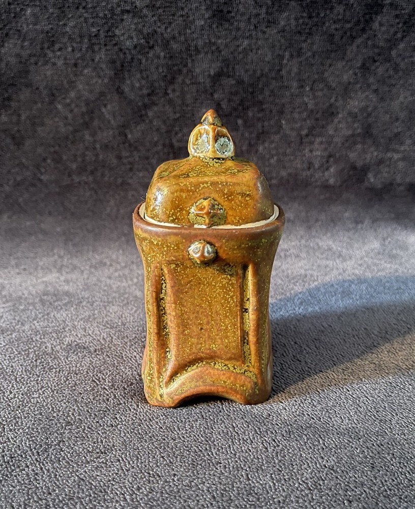 Japanese Style Studio Pottery Organic Ash Glazed Small Footed Container SIGNED