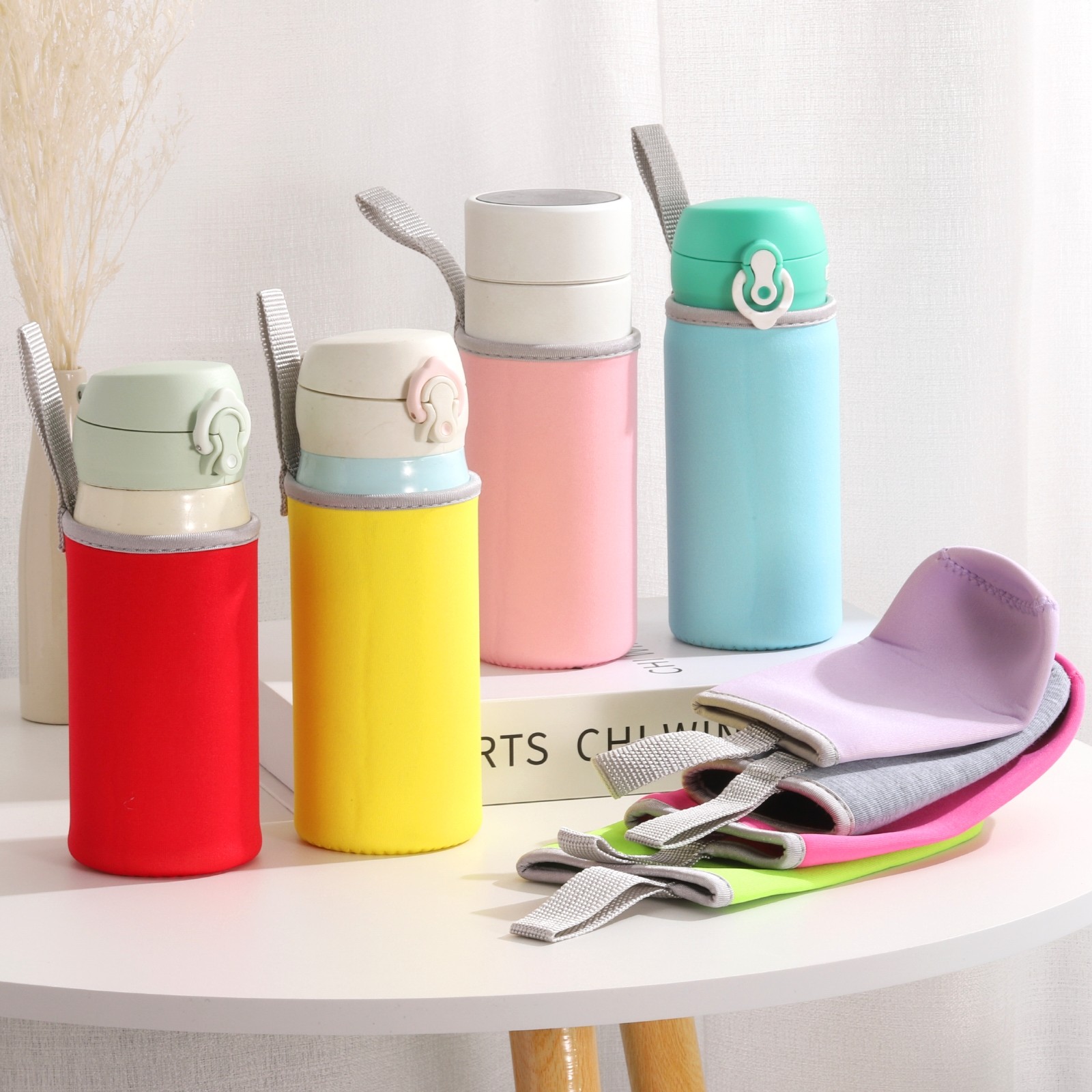 2pcs 12oz Neoprene Insulated Water Bottle Sleeve Black