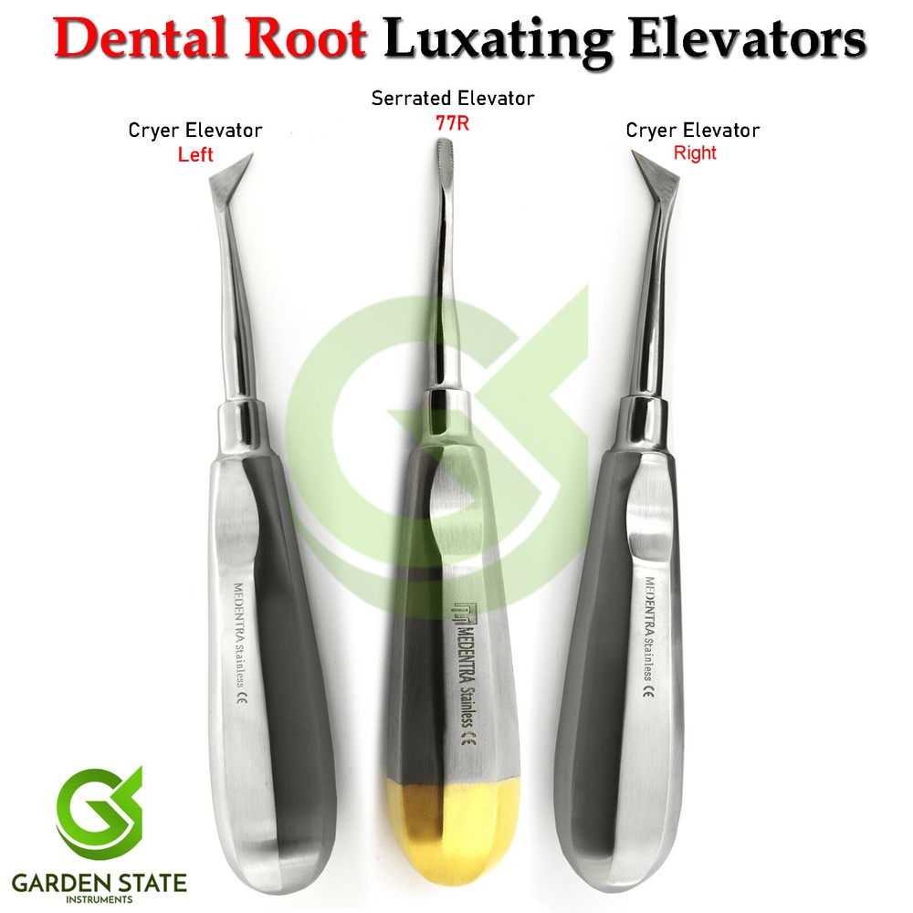 Dental Root Luxating Elevators 3Pcs Cryer Left + Right Serrated 77R Elevator