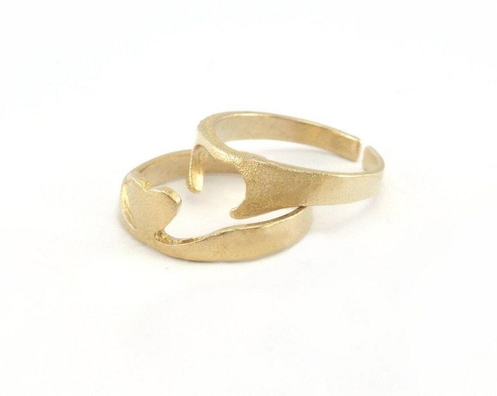 Heart Adjustable Ring sets Raw brass (7-9US inner size) 4273