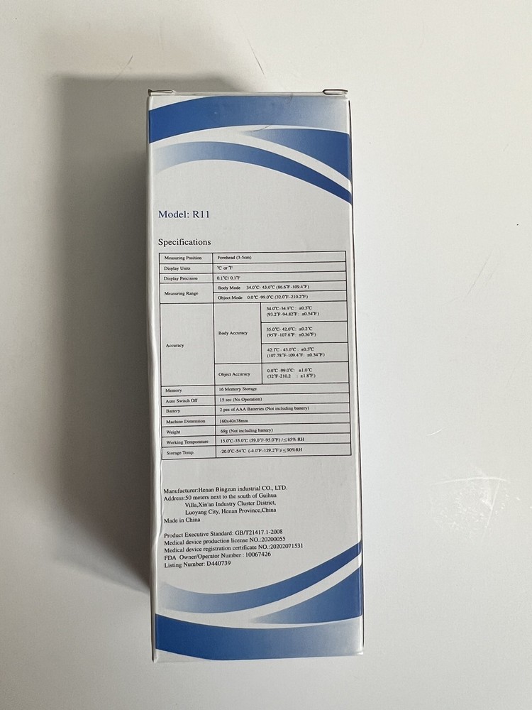 Infrared Thermometer Model R11, Forehead-Color Changing Open Box