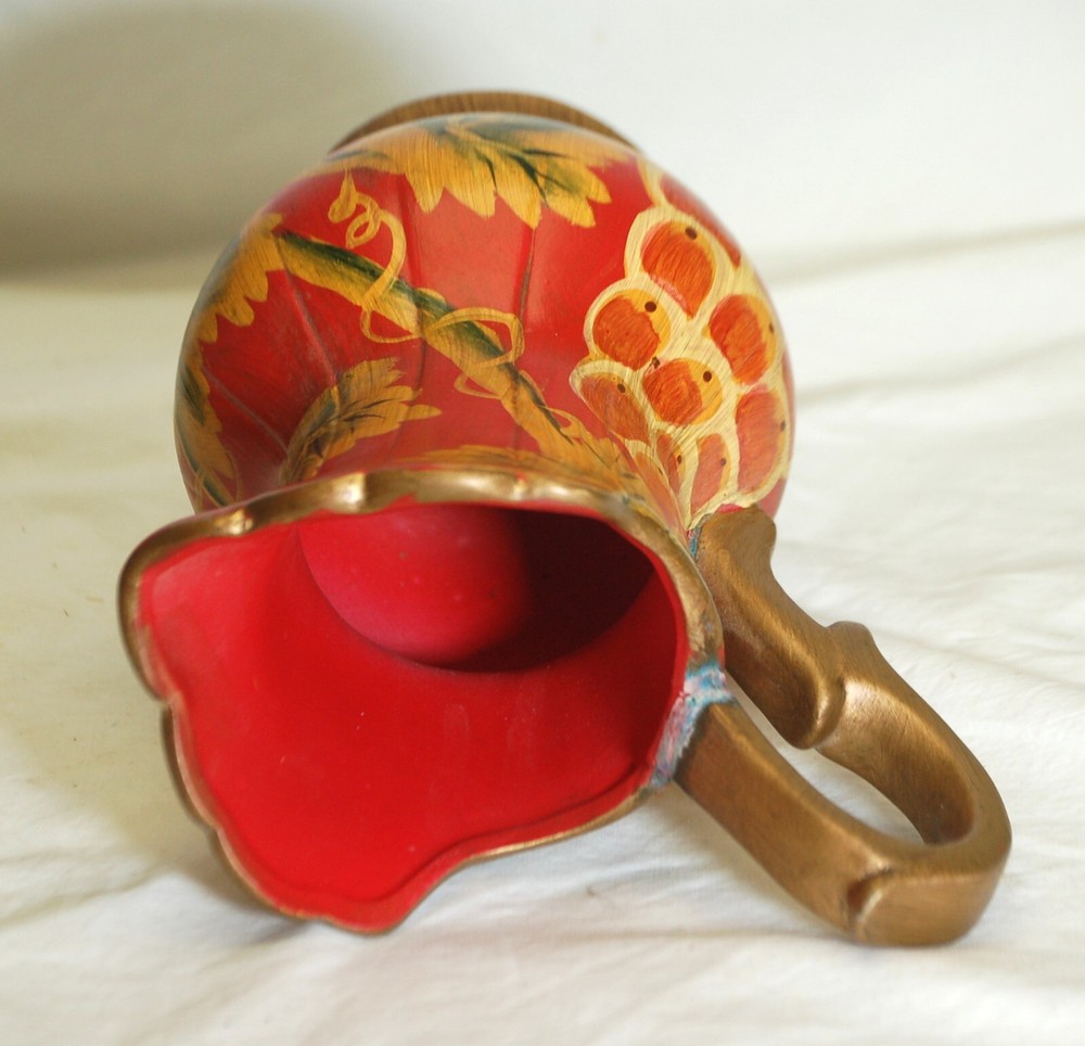 Ceramic Pitcher Jug Red Gold Grape Designs Decorative