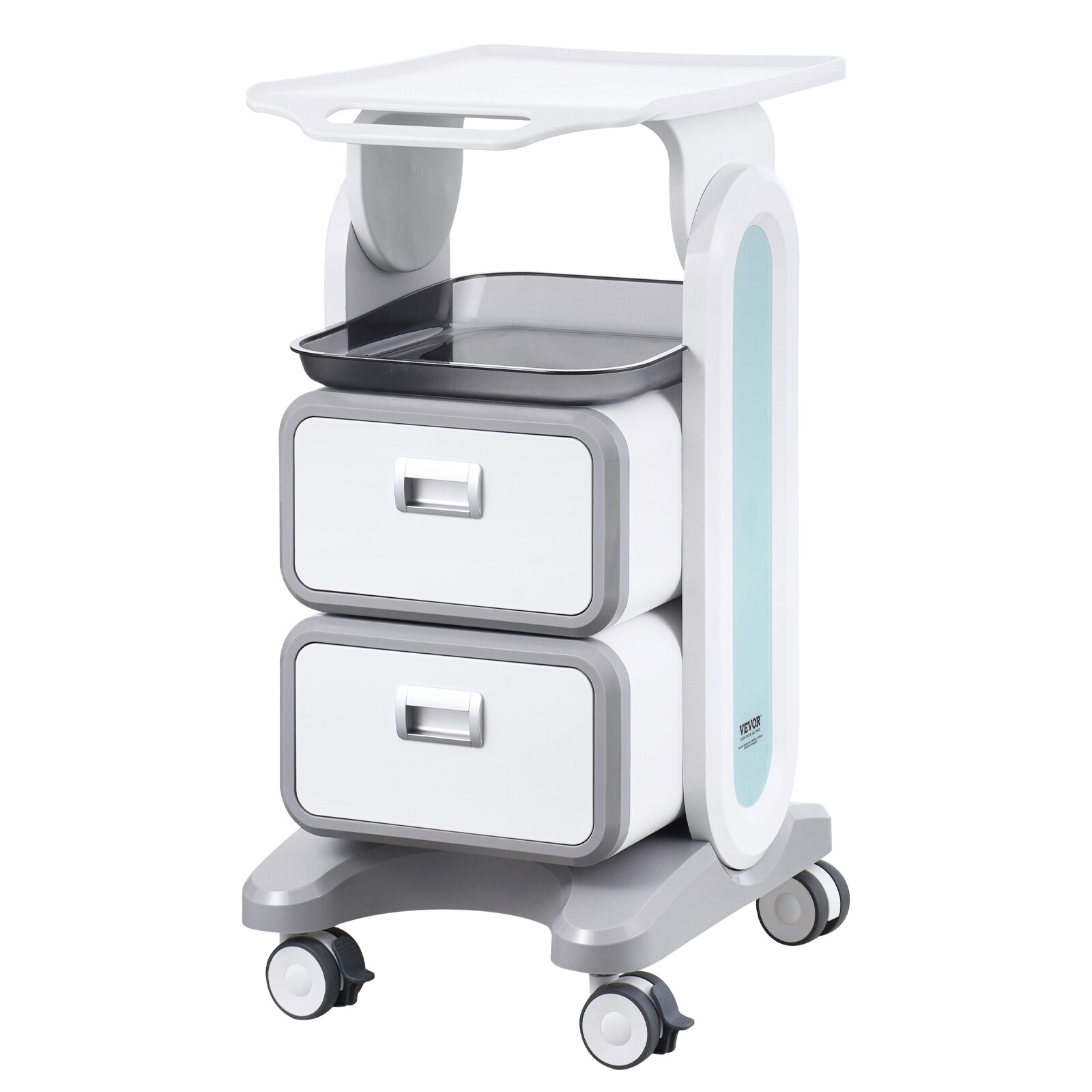 VEVOR 3 Tiers Lab Carts Mobile Medical Cart with 2 Drawers & 1 Top Tray White