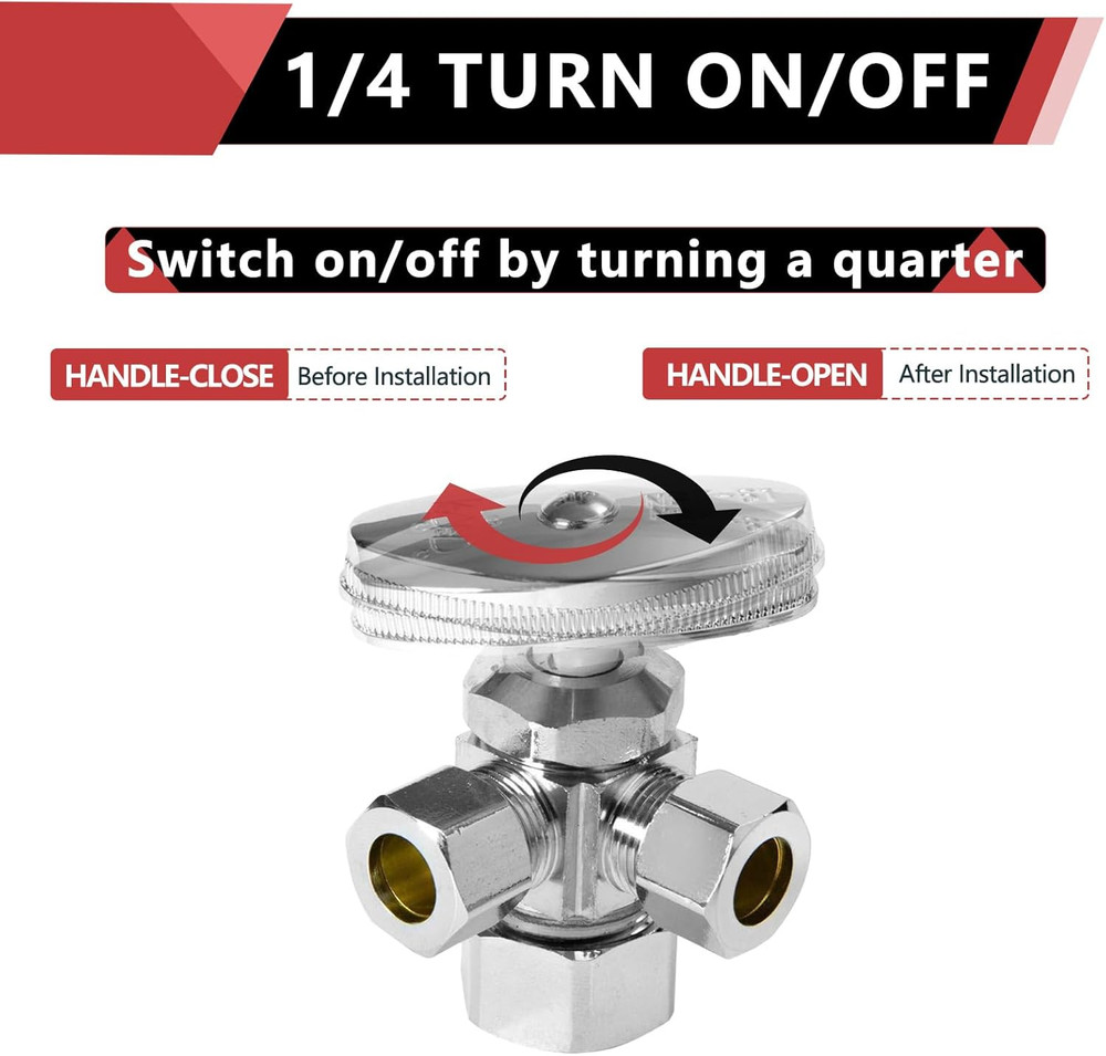 EFIELD Dual Compression Angle Stop Valve 1/2" NOM x 3/8" x 3/8" Chrome, 5 Pack