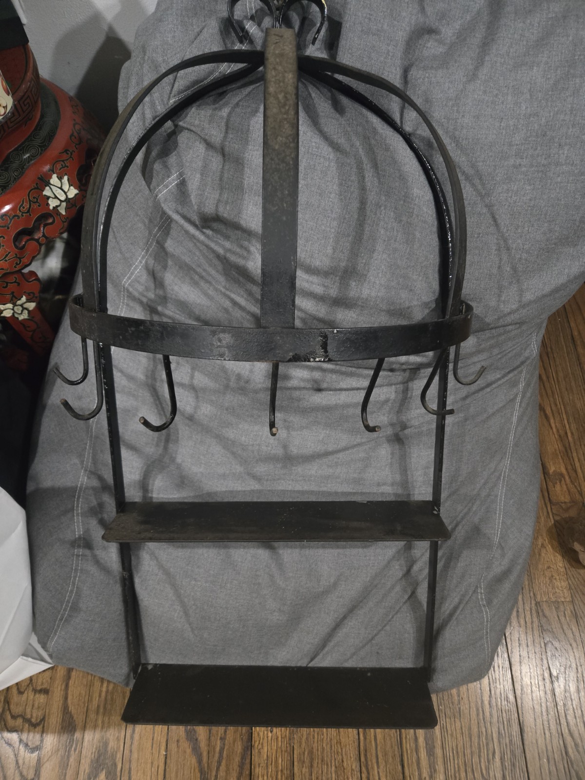 French Country Style Vintage Wrought Iron Pan Kitchen Utensils Rack