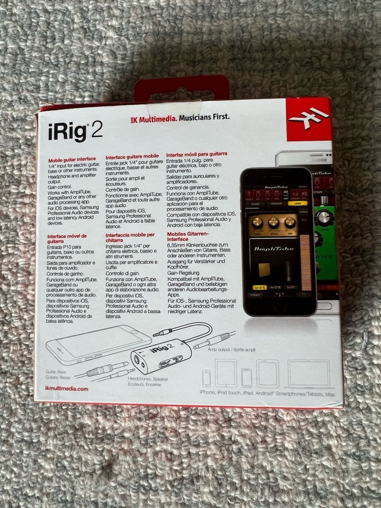 IK Multimedia iRig 2 Guitar Interface for iOS and Mac. New Open Box