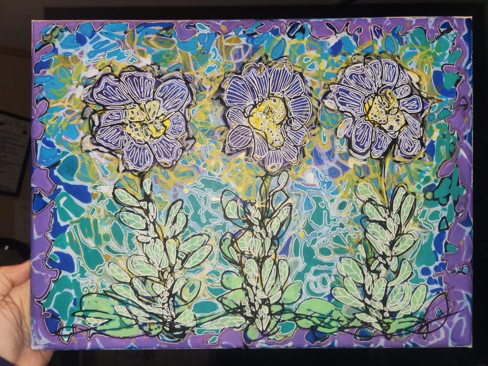 Three Flowers- Original Abstract Acrylic Painting On Stretched Canvas