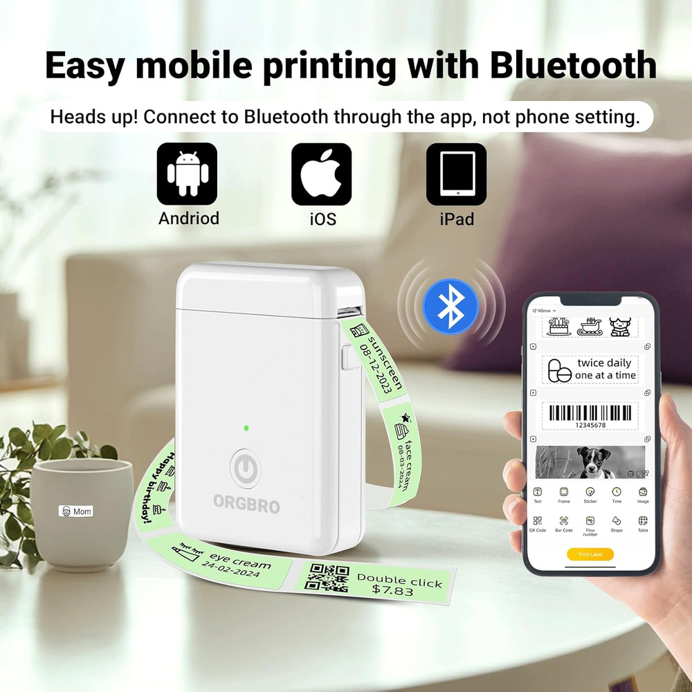 Label Maker Machine with Tape, X1 Portable Bluetooth Mini Label Printer, Support