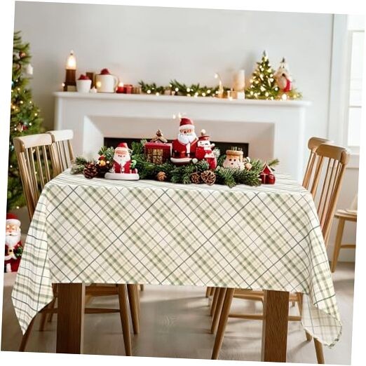 Printed New Checkered Tablecloth 84" x 60" (Rectangular) Sage Green and White
