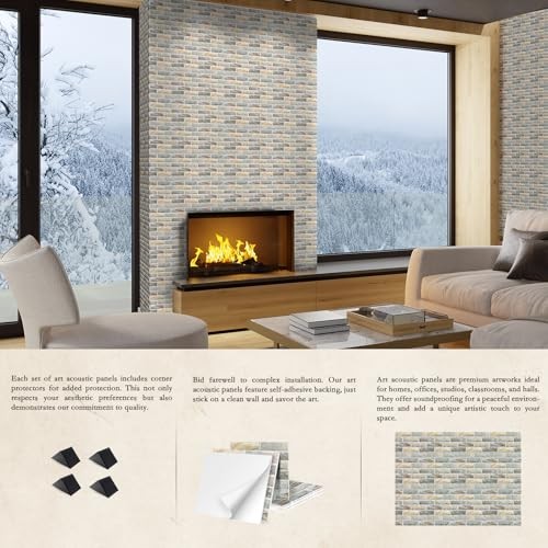 12Pack Acoustic Panels, Self-Adhesive 3D Brick Pattern Sound Proof Stone Brick