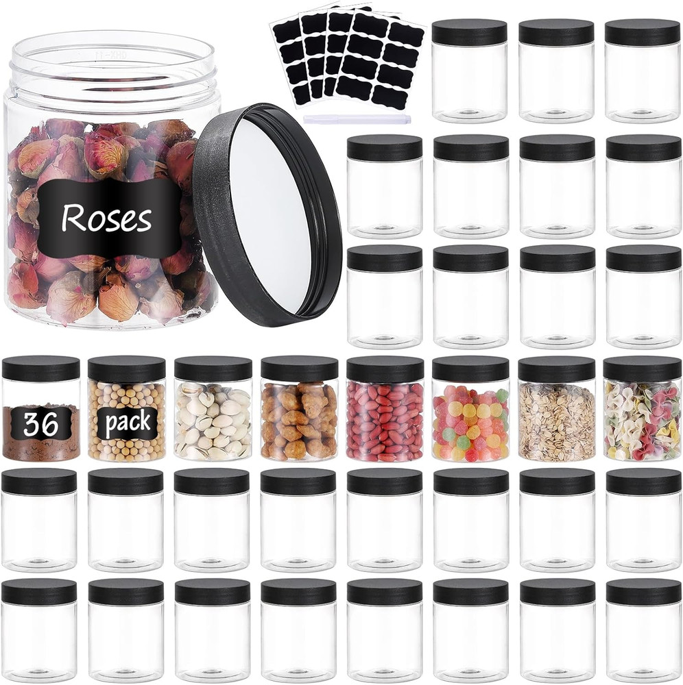36PCS 8OZ Plastic Jars with Screw on Lids, Pen and Labels Refillable Empty round