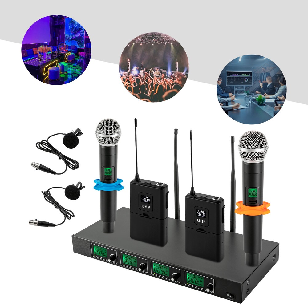 6-8 H Rectangular Cordless Wireless Microphone System 4 Channels for Conference