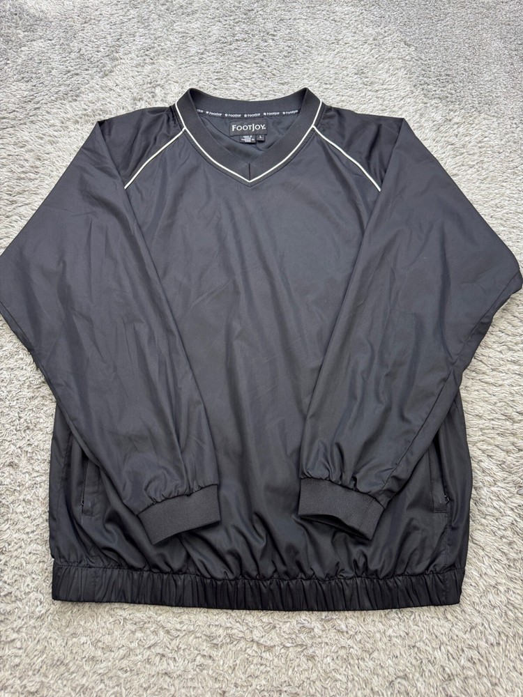 FootJoy Jacket Men Large Black V Neck Performance Golf Windbreaker Pullover Coat
