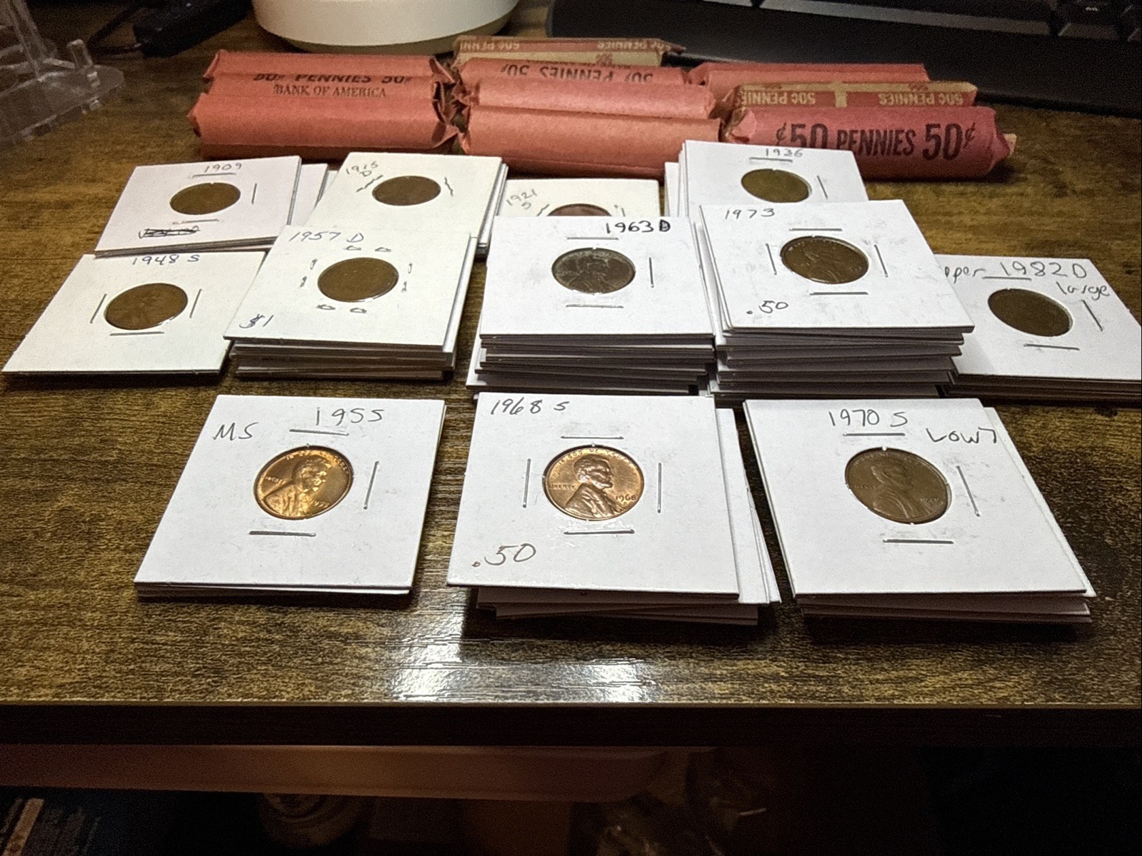 Lincoln Wheat Pennies Mixed Lot 10 Rolls And 49 In Holder. Coins From 1909-1982