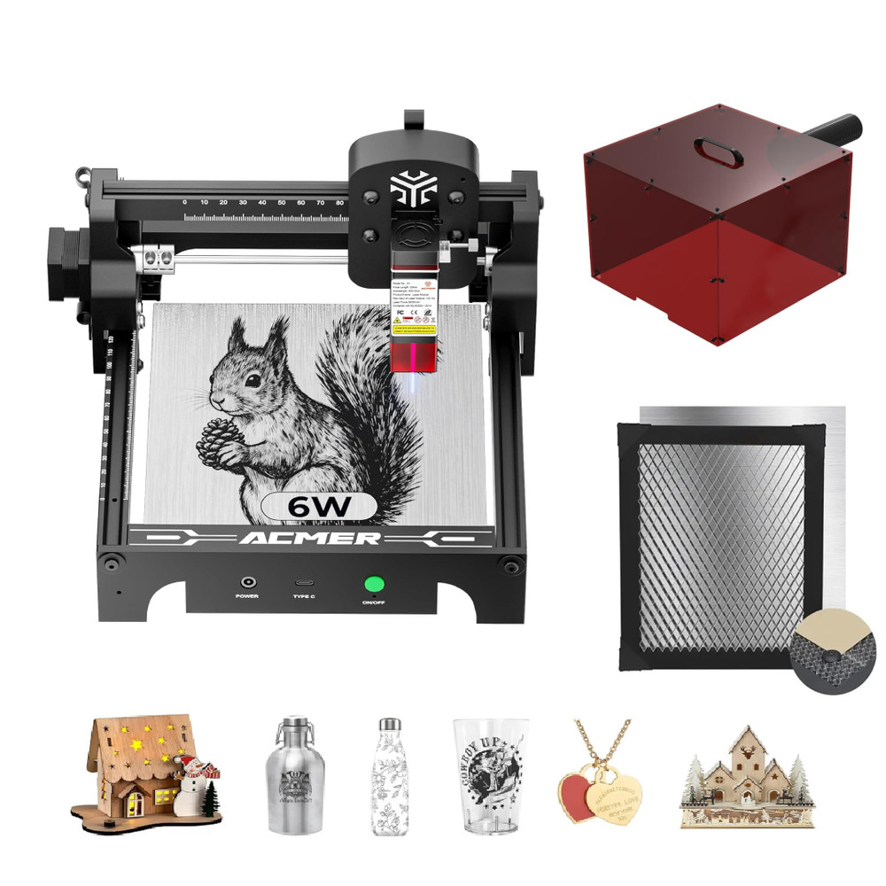 Refurbished ACMER S1 6W Laser Engraver Bundle – Includes Cover & Honeycomb Panel
