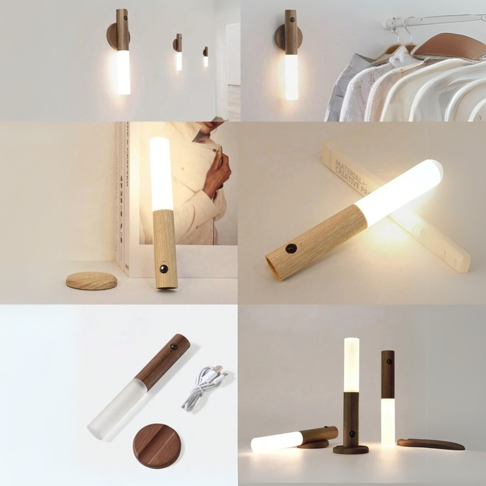 Motion Sensor Night Light Magnetic Wall Lamp USB Rechargeable LED Stick-On Light