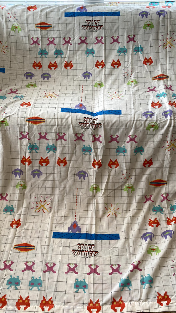 Vintage Space Invaders Double Full Flat Bed Sheet 1982 Atari Video Game Aliens