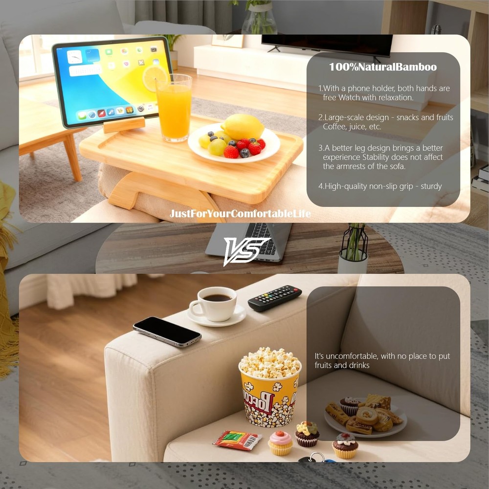 Couch Trays & Sofa Armrest Table - Multi-Functional Arm Trayes for Couch, Per...