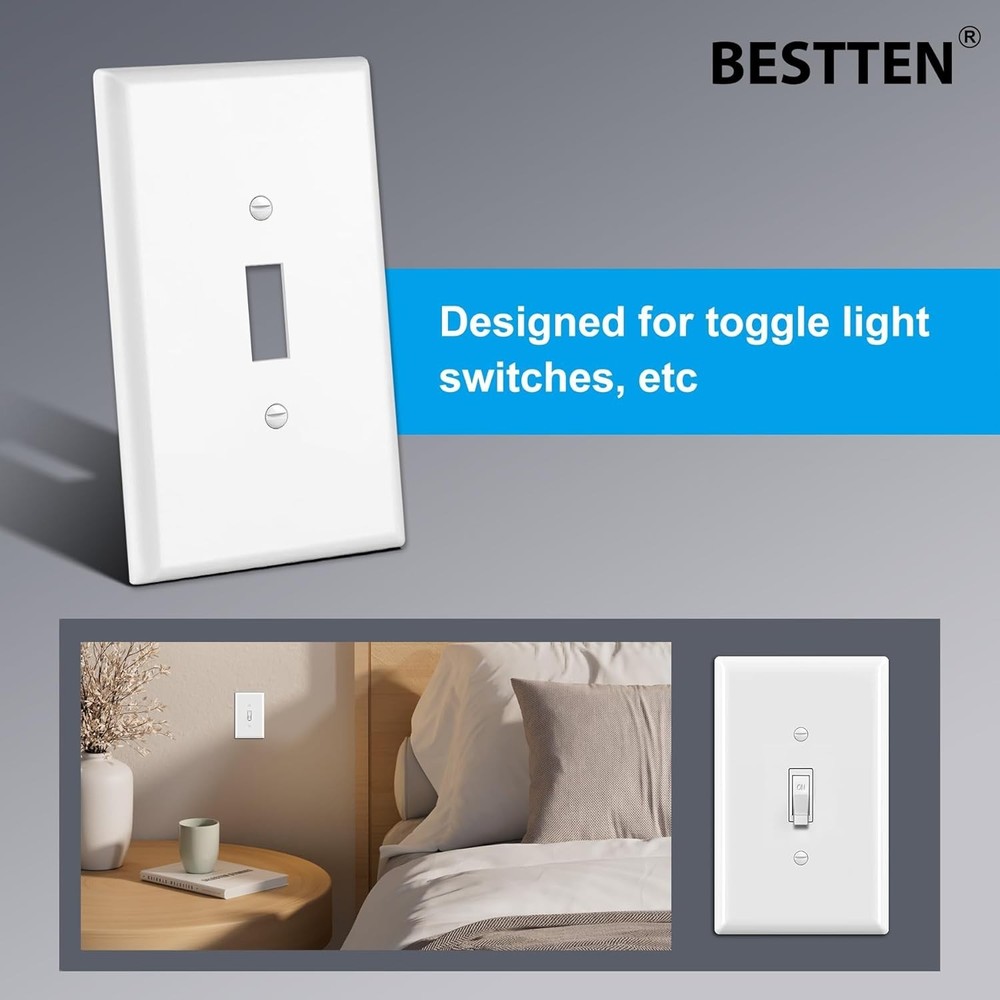 Bates- Light Switch Plates, 10 Pack, Oversize 5.5" x 3.5", White Light Switch