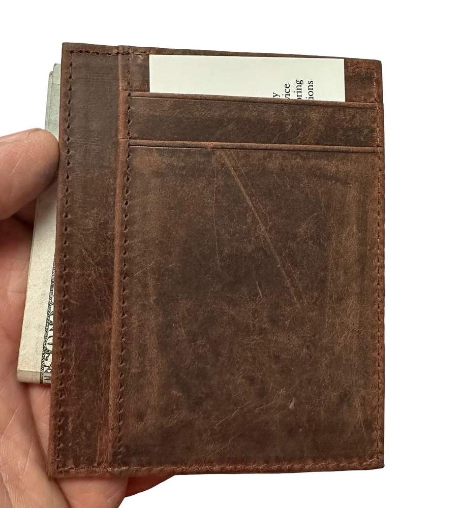 Brown, Pocket Wallet RFID Blocking Thin Leather Card Case