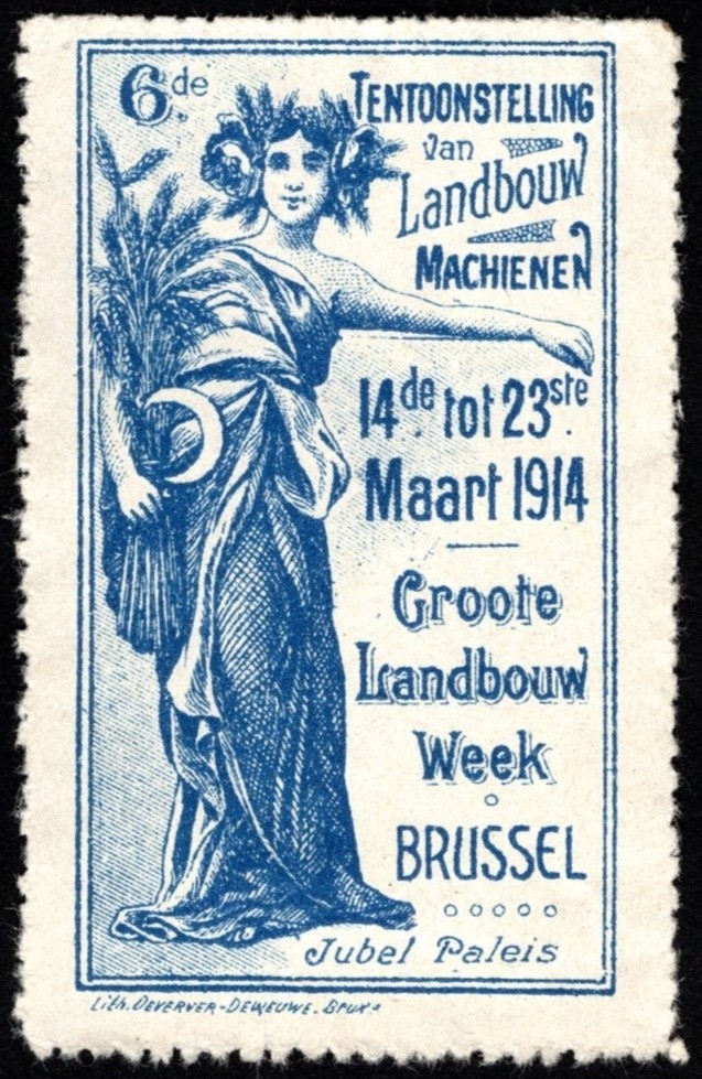 1914 Belgium Poster Stamp 6th Exhibition Of Agricultural Machines Great Agricult
