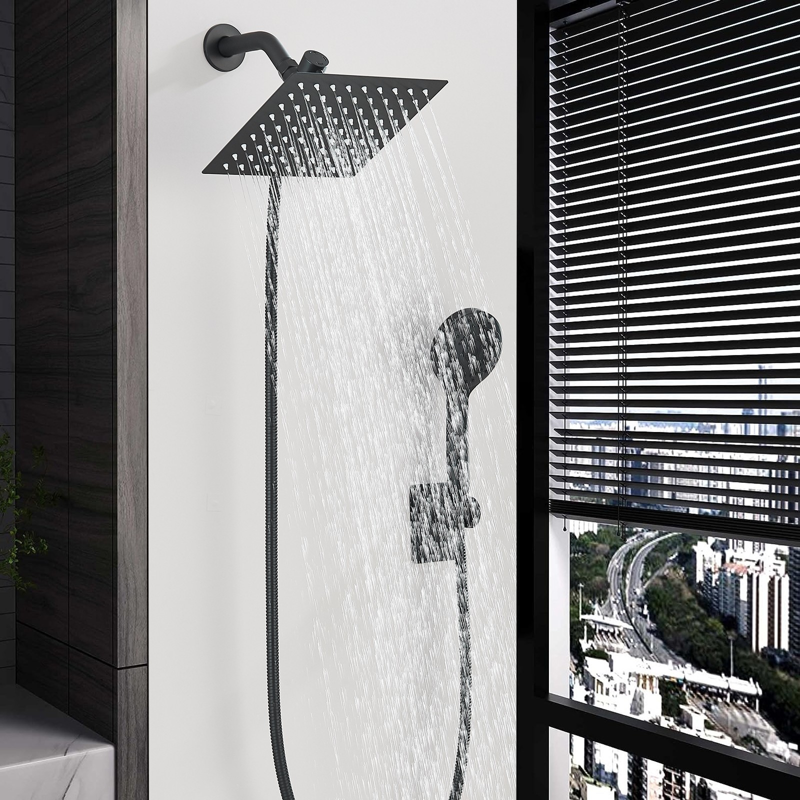 Black Shower Head with handheld Spray High Pressure 8 inch Rain Showerhead Combo