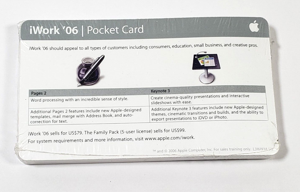 Sealed Bundle 2006 Apple Computer iWork '06 Pocket Card Sales Training Only