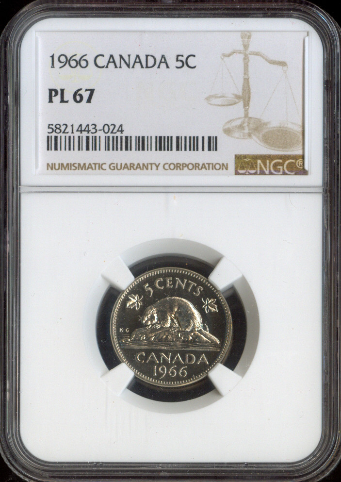 1966 Canada 5 Cents 5C NGC PL67 - Quality