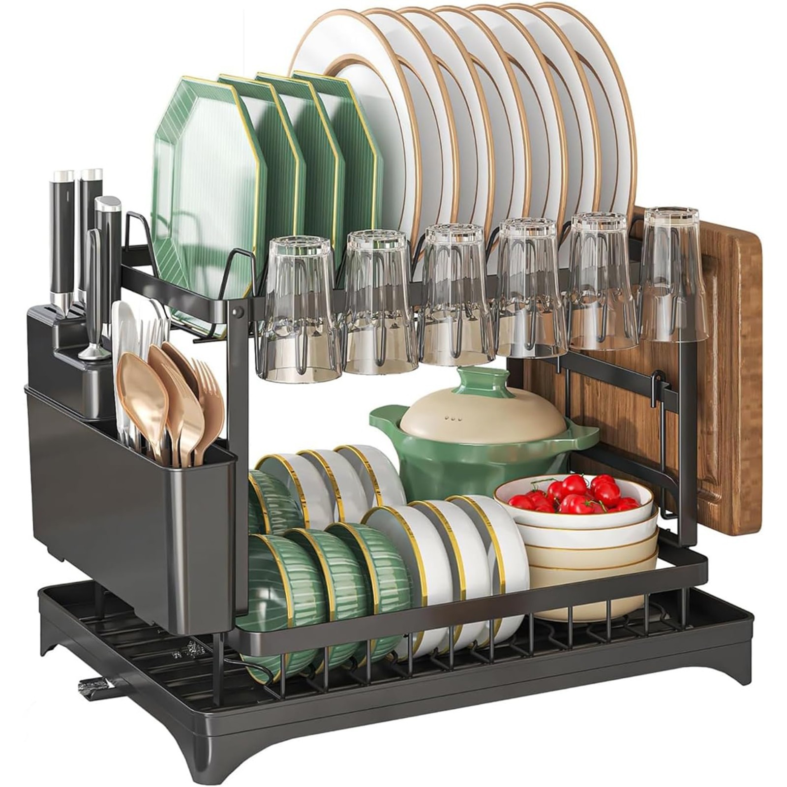 Dish Drying Rack Drainage Tray 2-Tier Stainless Steel Dish Racks Kitchen Shelf