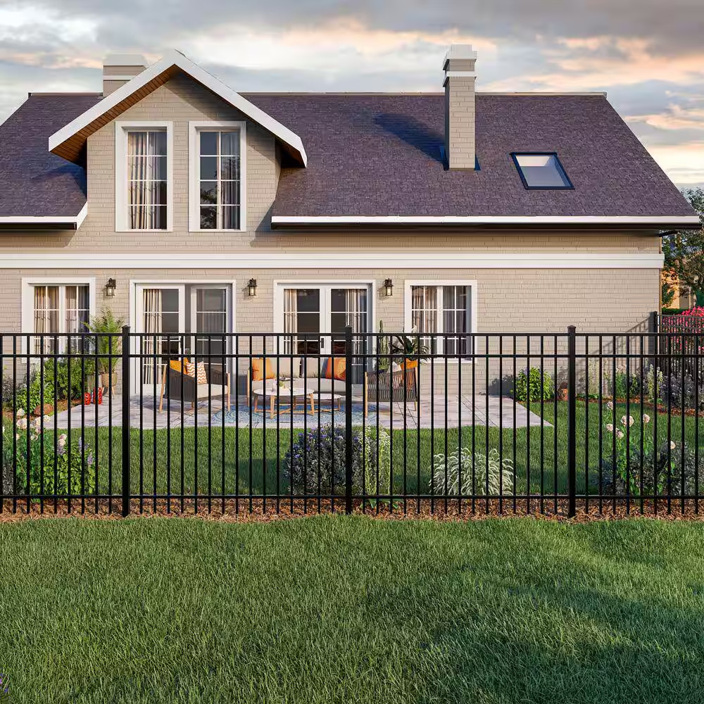 Mitchell 5 Ft. H X 6 Ft. W Black Aluminum Pre-Assembled Flat Top Spaced Picket F