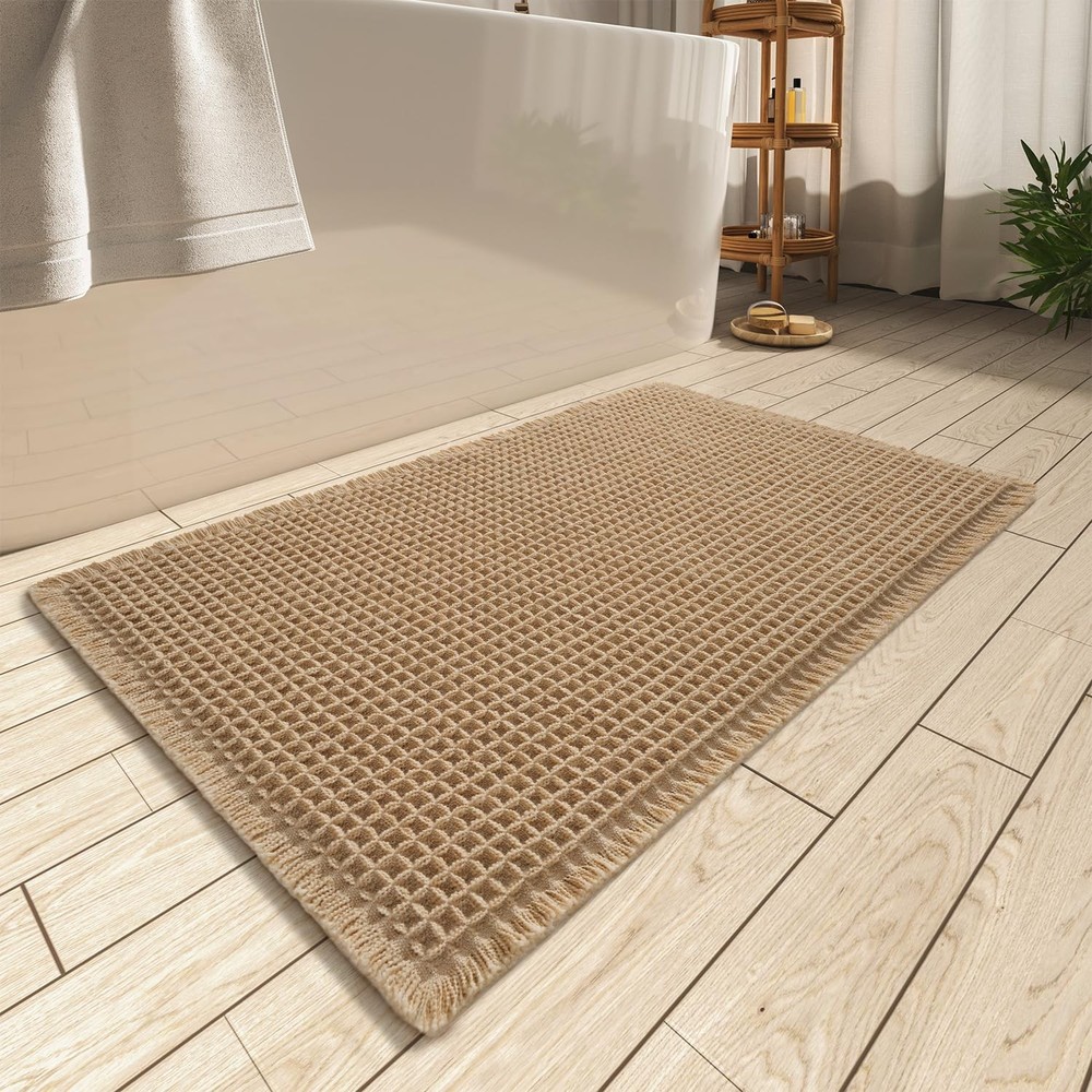 AMOAMI Upgraded Waffle Bath Mat, Super 1'5" x 2' (Rectangular), Brown