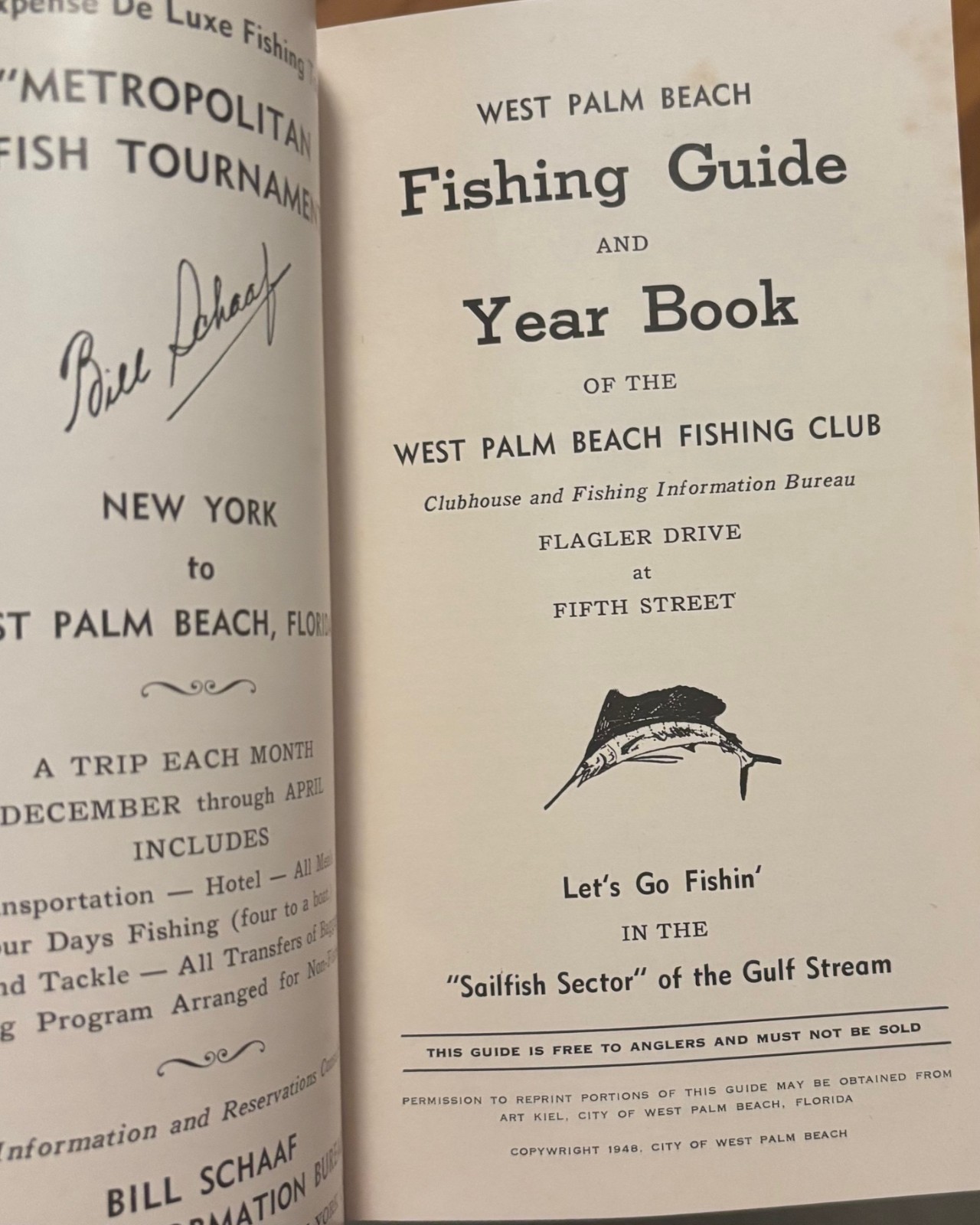 Vintage 1948 West Palm Beach Florida 36-page Fishing Guide and Yearbook