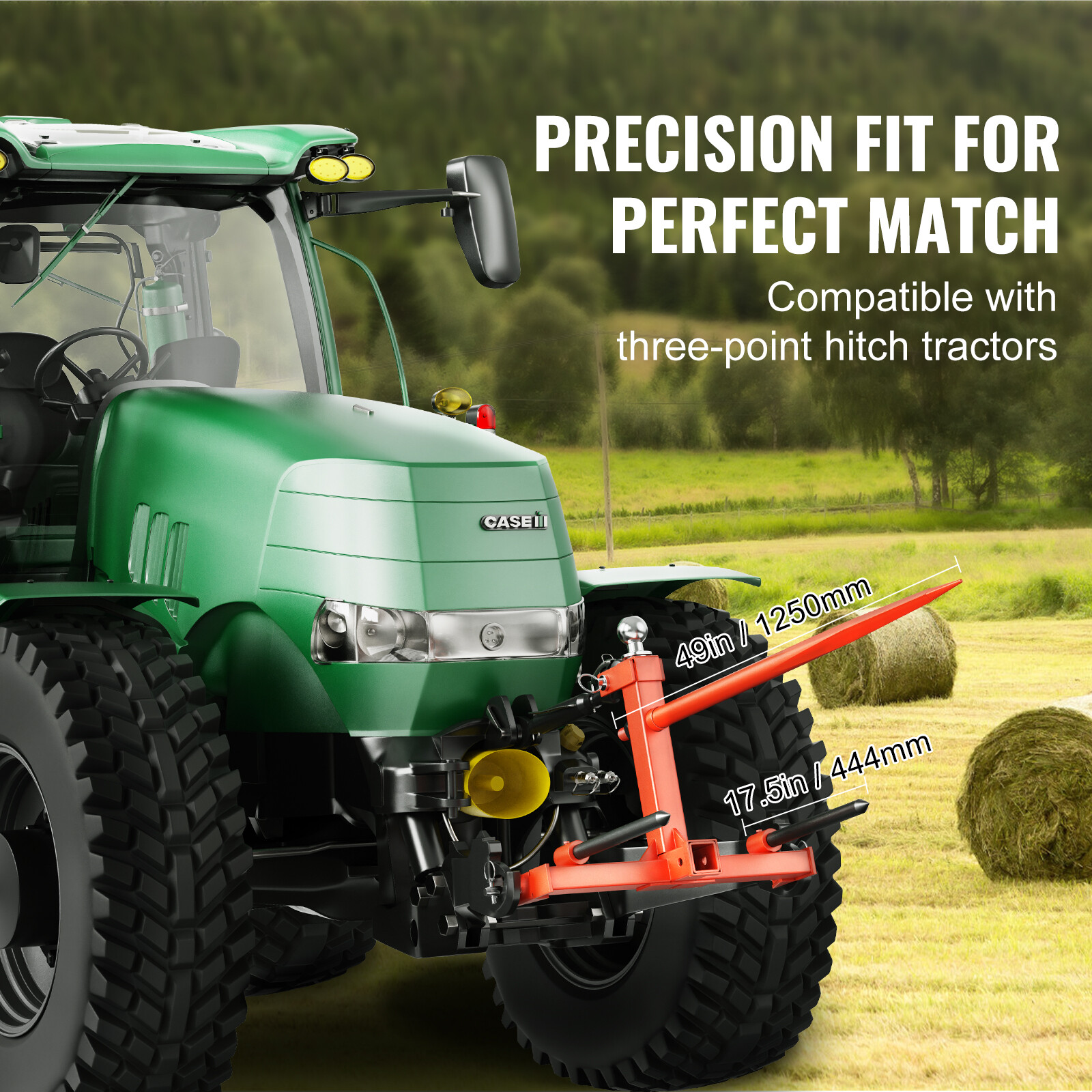 VEVOR 49" Hay Spear Bale Spears Skid 3-Point Hitch Tractor Attachment 1600lbs