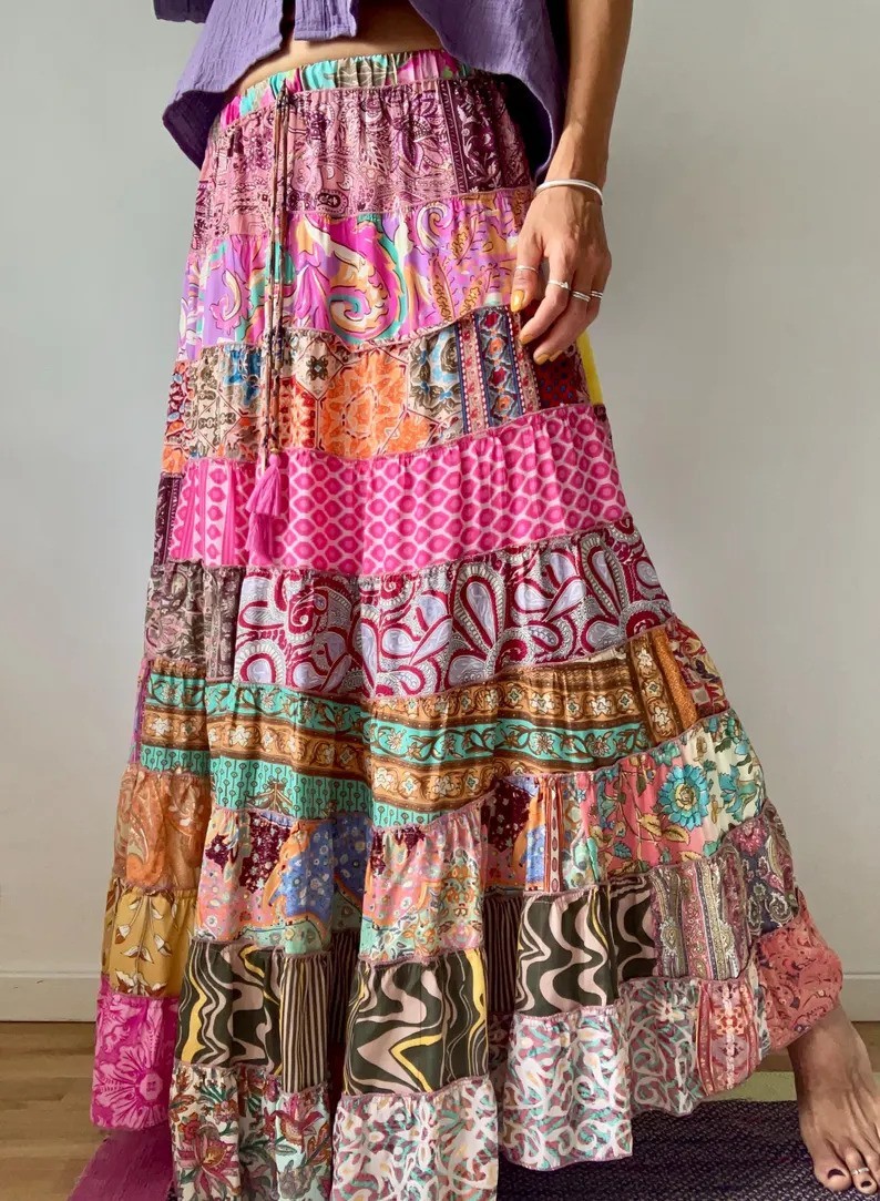 Wholesale Lot Frilled boho skirt for summer festivals tiered hippie maxi skirts