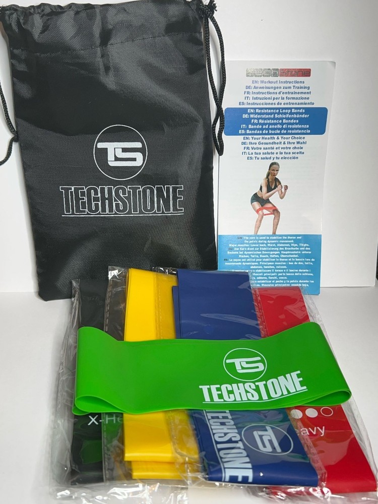 Techstone Stretching Exercise Resistance Loop Bands Multicolor New