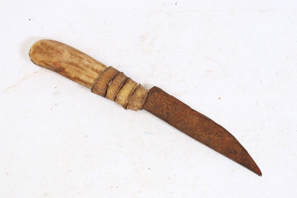 Three Vintage Knives with Rawhide Parfleche Sheaths