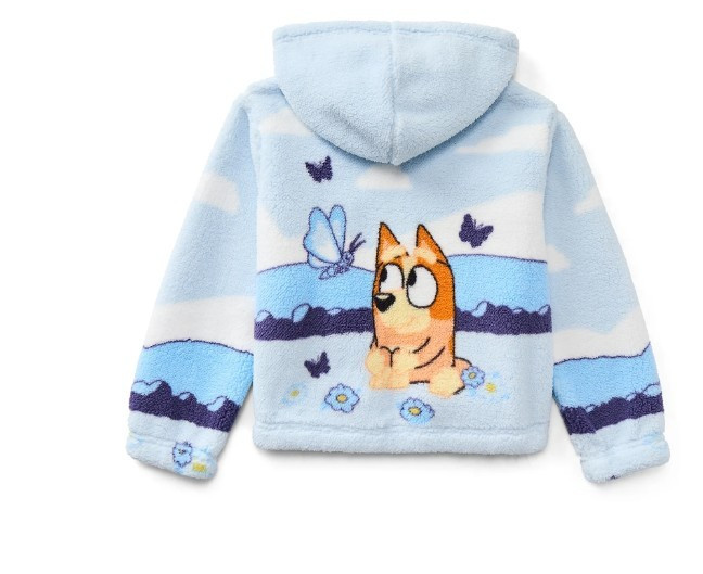 BLUEY Girls Sherpa Fleece Zip Up Jacket Sz 7 8 Cartoon Cozy Warm Winter Playful