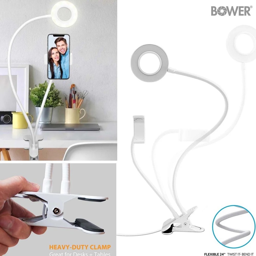 Bower 24-Inch Flexible LED Ring Light Desk clip - Multiple Brightness Settings