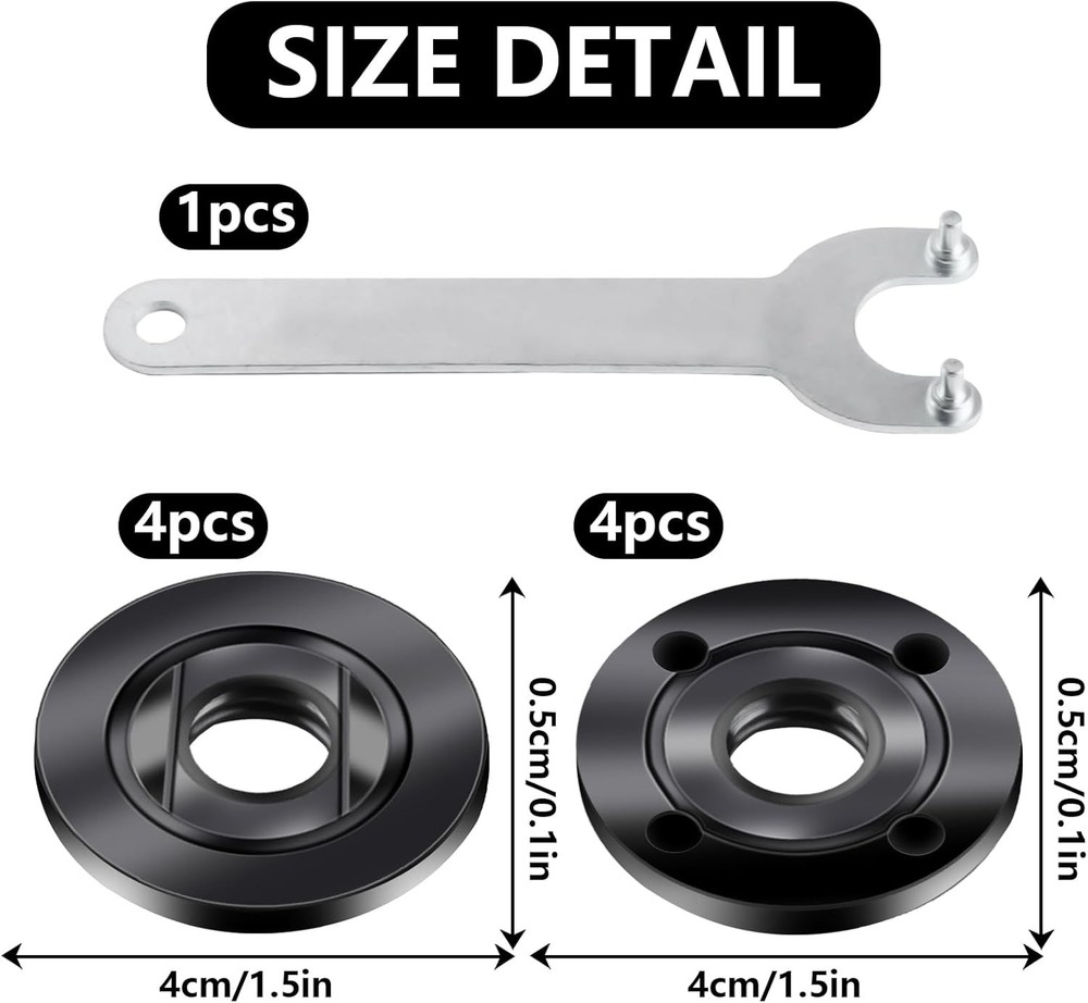 9pcs Angle Grinder Nuts, 1 Angle Grinder Wrench Spanner & 8 Angle Grinder Flange