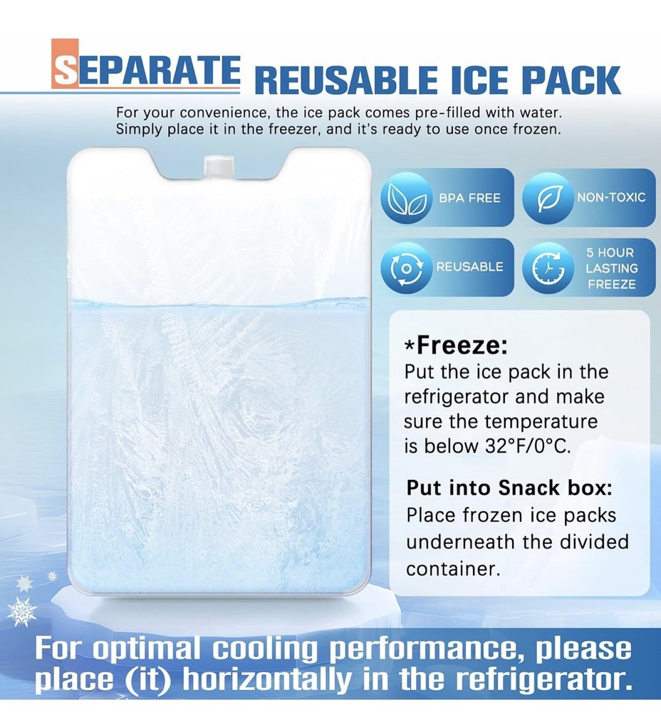 Chilled Divided Serving Tray Snackle Box Container with Ice Pack