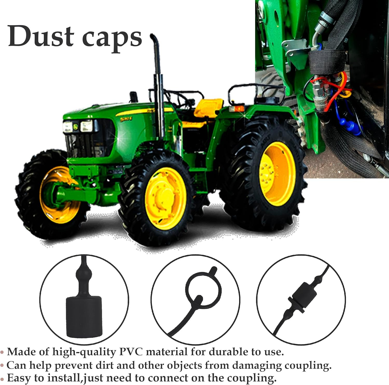 2 Set,1/2 Tractor Hydraulic Coupler Male Dust Cap and Female Plug Cover,ISO A Hy