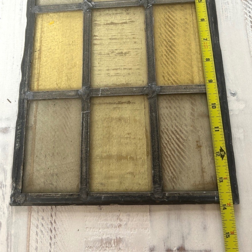 Antique Stained Glass Window Pane Panel 9 Section Primitive Rustic Decor