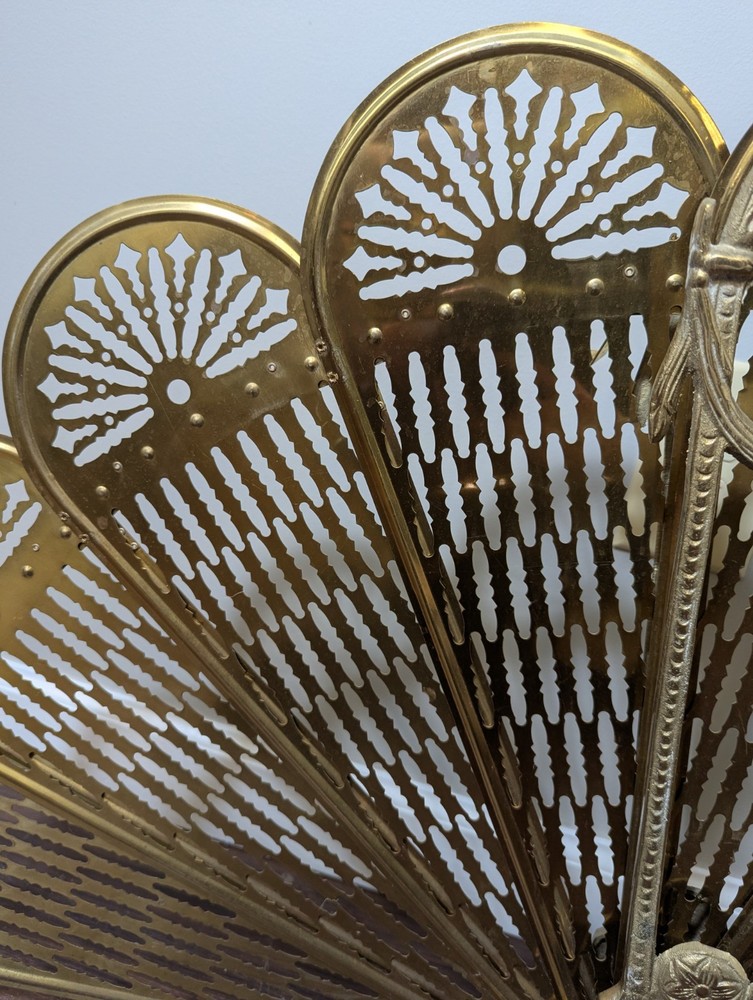 Vintage Brass Peacock Fireplace Screen