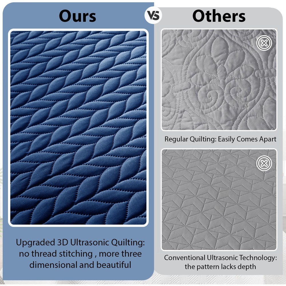 3 Piece Quilted Bedspread Set Soft Reversible Comforter Bedding Sets Queen King