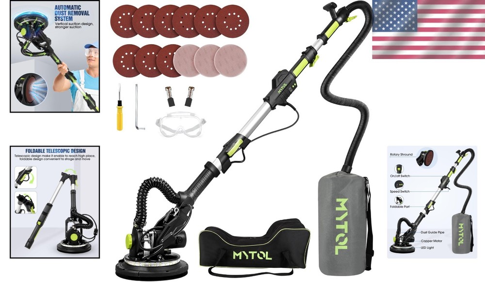 Versatile Corded 7.2A Drywall Sander with Powerful Vacuum & Extendable Handle