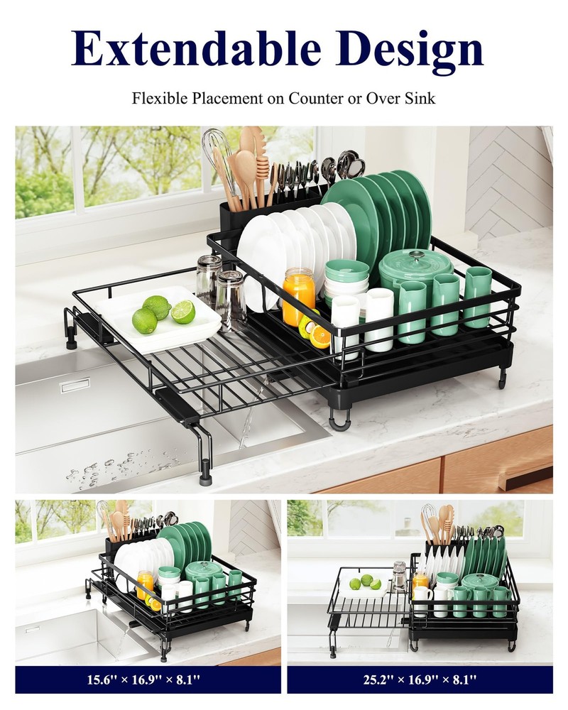 Extendable Dish Drying Rack - Rust-Resistant Dish Racks for Kitchen Counter w...