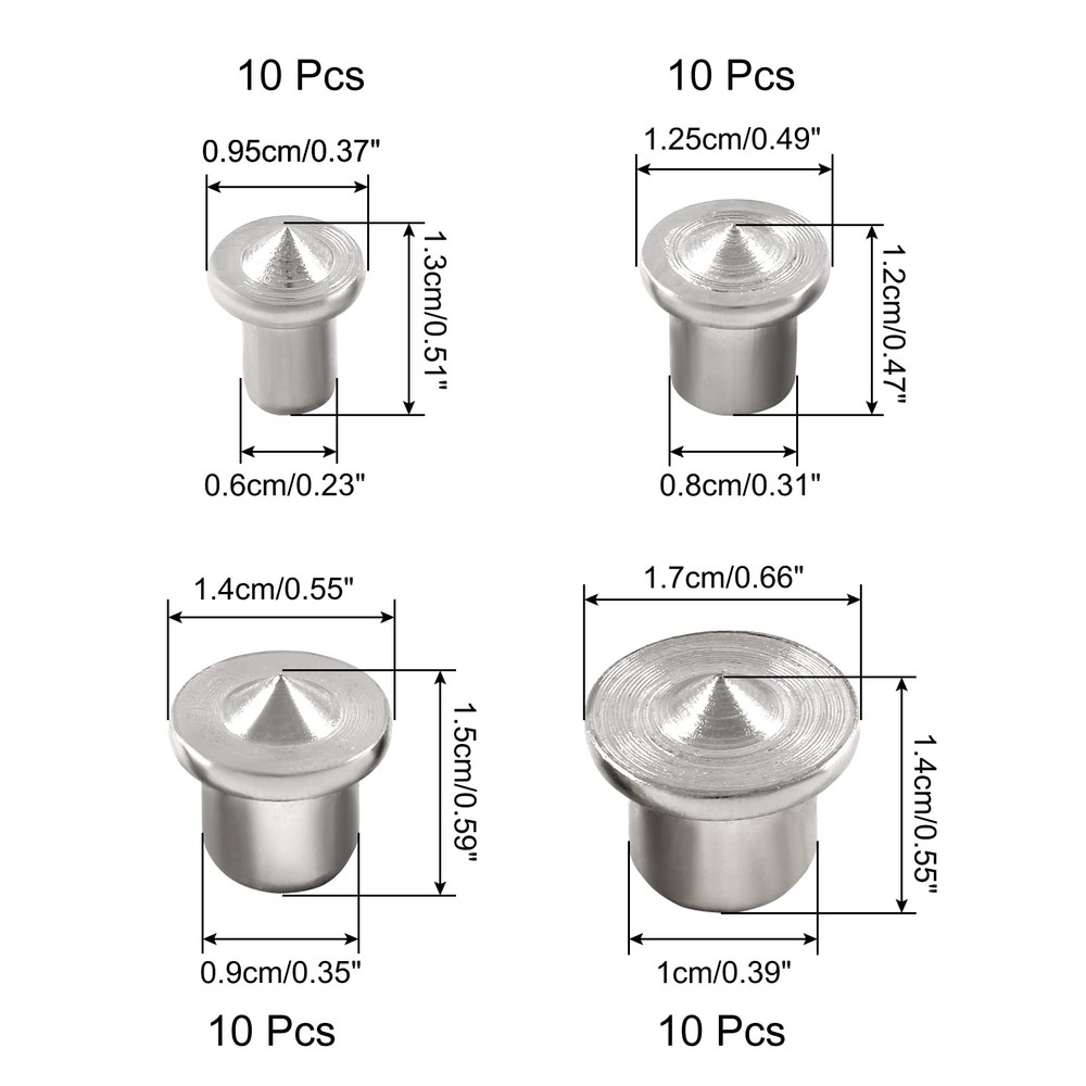 Dowel Tenon Center Transfer Plugs Set Solid Marker Pins 4 Sizes 40 PCS