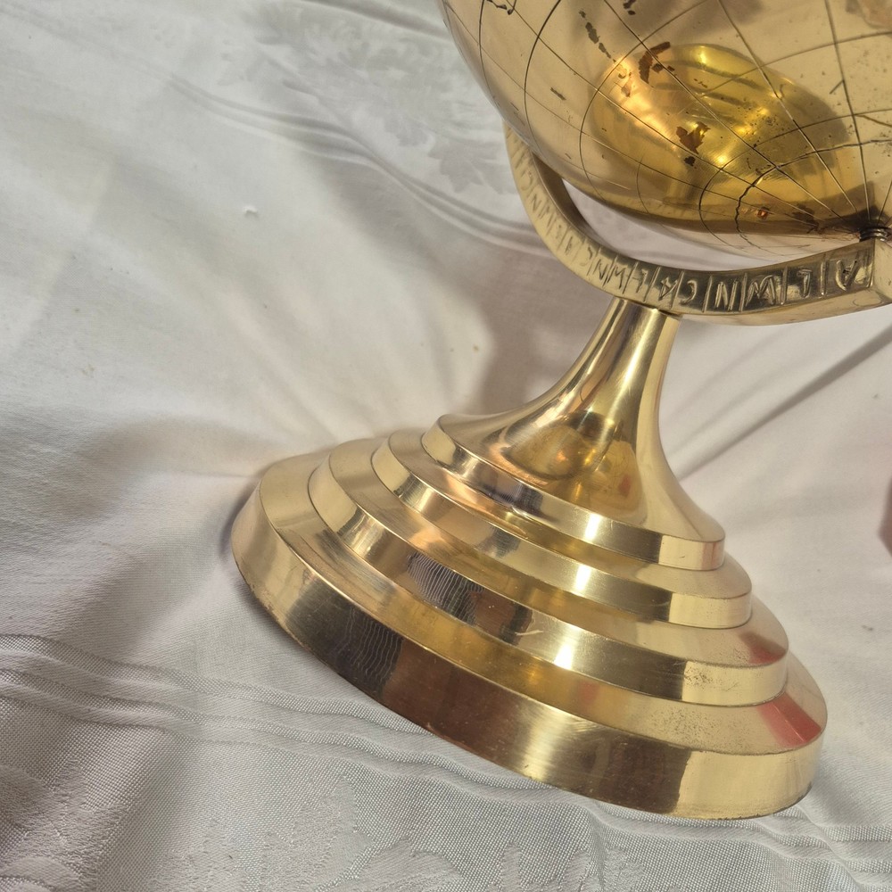 16" BRASS 5 WORLD CLOCKS SPINNING GLOBE