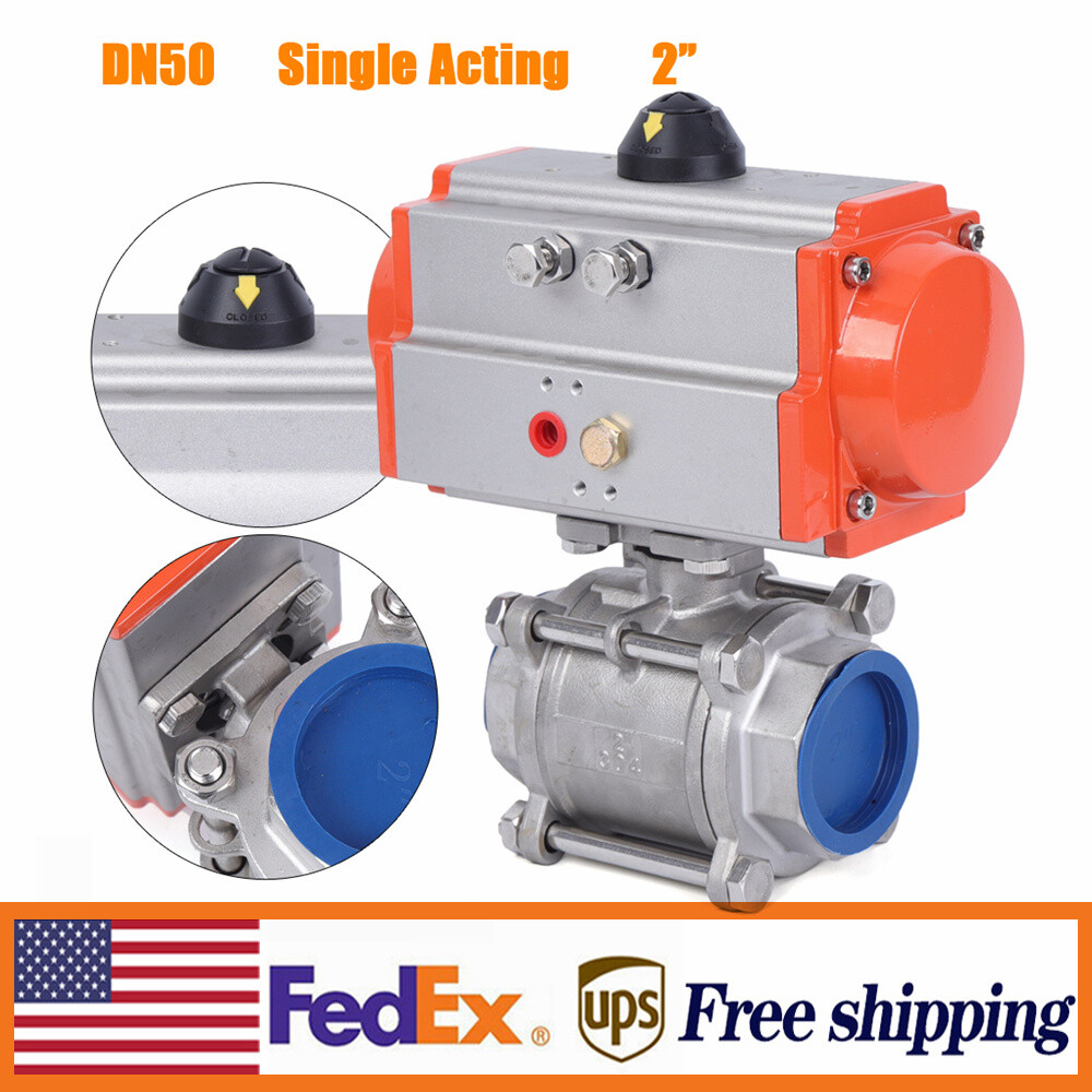2" Pneumatic Air Actuated Stainless Ball Valve  Single Acting Spring Return NEW
