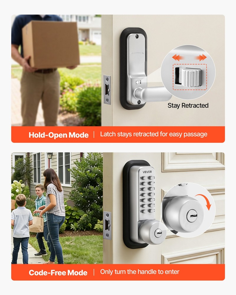 VEVOR Mechanical Keyless Entry Door Lock Keypad Door Knob 4-7 Digits Code Silver